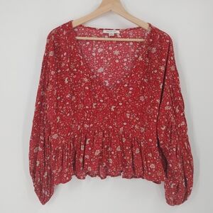 American Eagle Outfitters Red Floral Peasant Blouse